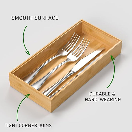 Silverware Tray for Drawer, Stackable Kitchen Bamboo Drawer Organizer 12" x 6" - Image 2