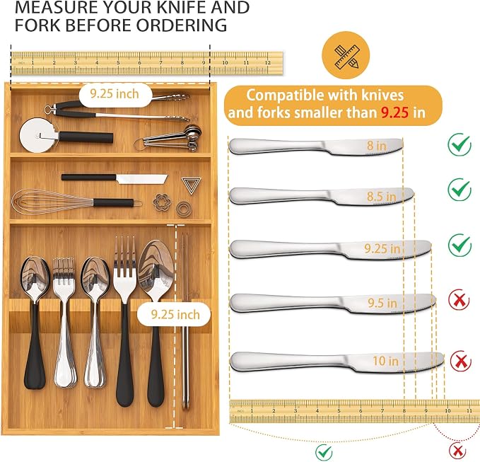 Yofidra Pure Bamboo Silverware Drawer Organizer: 16.53" Lx10 Wx1.93 H Large - Image 2