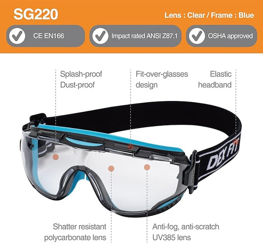 DEX FIT Protective Safety Goggles SG220; Anti Fog & Scratch, Z87 Eye Protection - Image 2