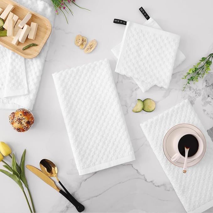 Fintale 100% Cotton Kitchen Towels and Dishcloths Set, 12 x 12 & 15 x 25 Inches - Image 8