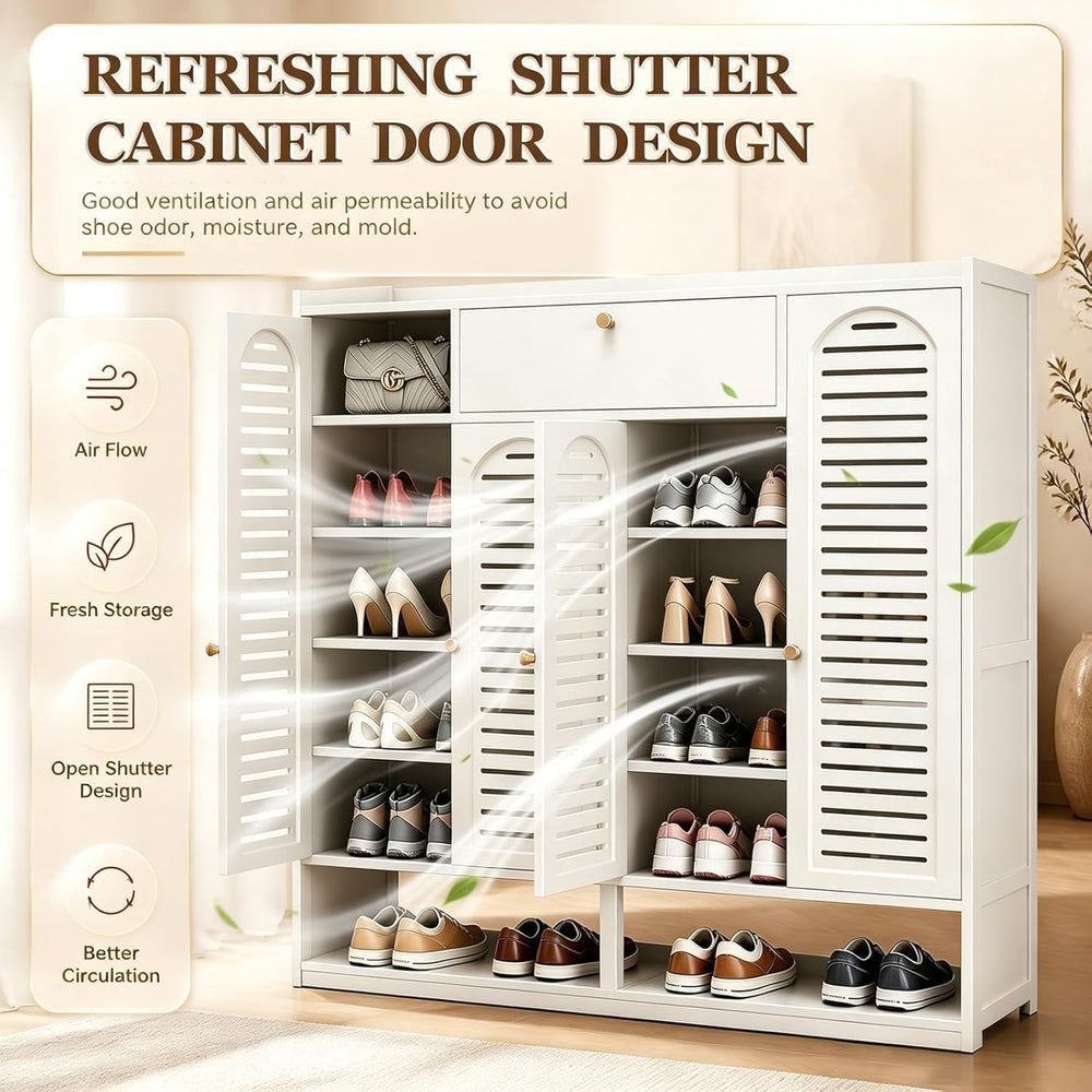 Bamboo Shoe Cabinet, 7Tier Large Capacity Shoe Rack with Doors