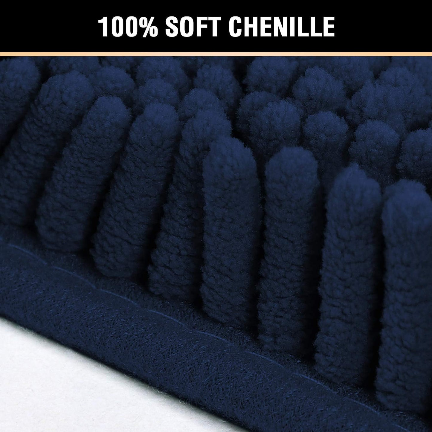 H.VERSAILTEX Navy Blue Bath Rug, Bath Mat Non Slip Bath Mats for Bathroom Floor, Bathroom Rug Extra Thick Chenille Rug 17" x 24" Absorbent Soft Shaggy Washable Dry Fast Plush Rugs for Bathtubs