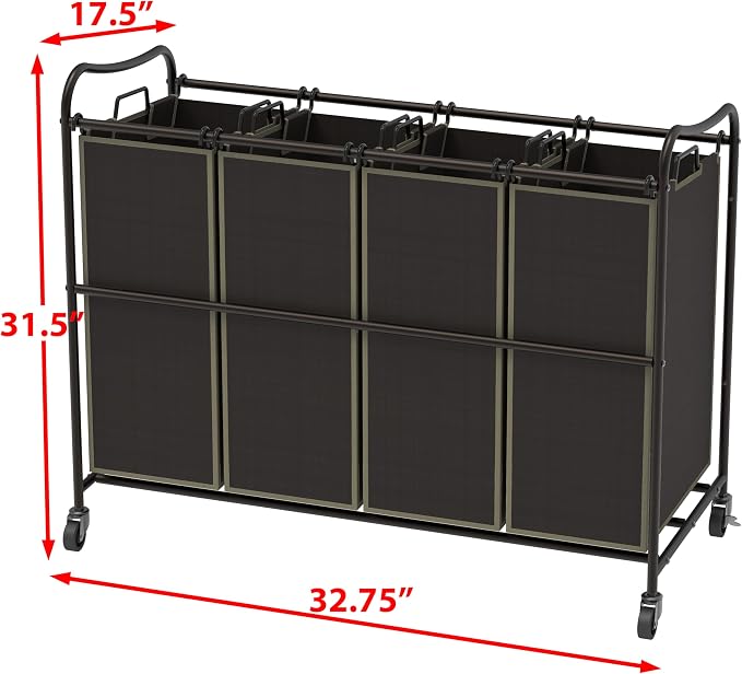 Simple Houseware 4-Bag Heavy Duty Laundry Sorter Rolling Cart