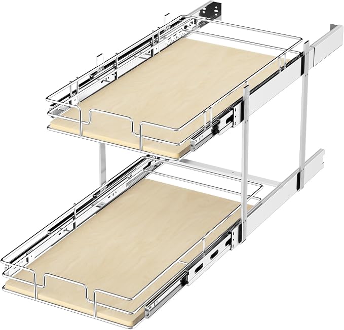 ROOMTEC 2 Tier Individual Pull Out Cabinet Organizer 10½"W x 21½"D, Slide Out by ROOMTEC
