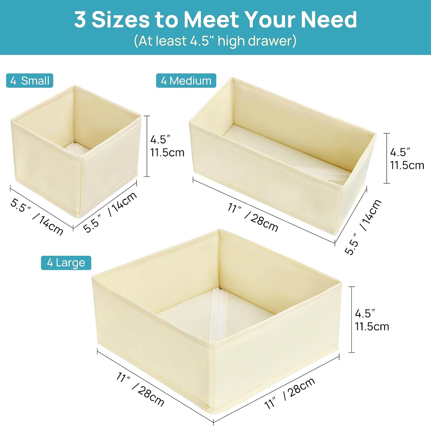 Vtopmart 12 Pack Baby Clothes Organizer, Dresser Drawer Organizer for Baby Clothing, Foldable Fabric Closet Drawer Storage Bins, Nursery Dresser Dividers for Bra, Socks, Ties, Scarf | Nursery Drawer Storage, Baby Clothing Organization, Foldable Fabric