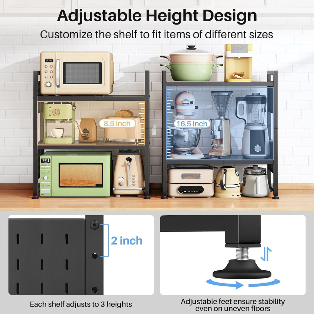 Expandable Microwave Stand, Heavy Duty 3-Tier Adjustable Microwave Oven Rack ...