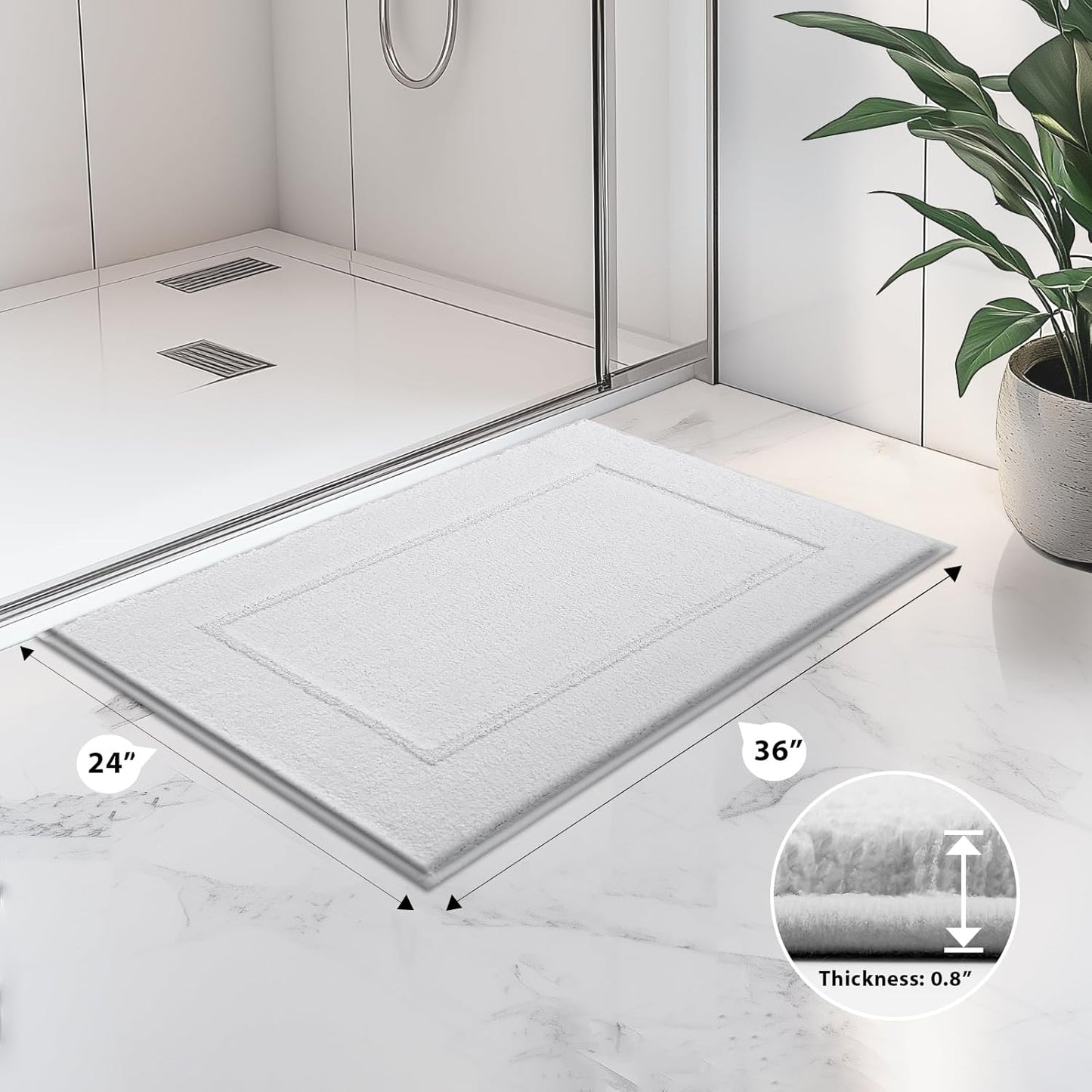 anllugs Bathroom Rugs 24" x 36", Non-Slip Extra Soft Absorbent Bath Rugs, Machine Washable Quick Dry Bath Mats for Bathroom Floor, Shower, Bathtub and Sink, White