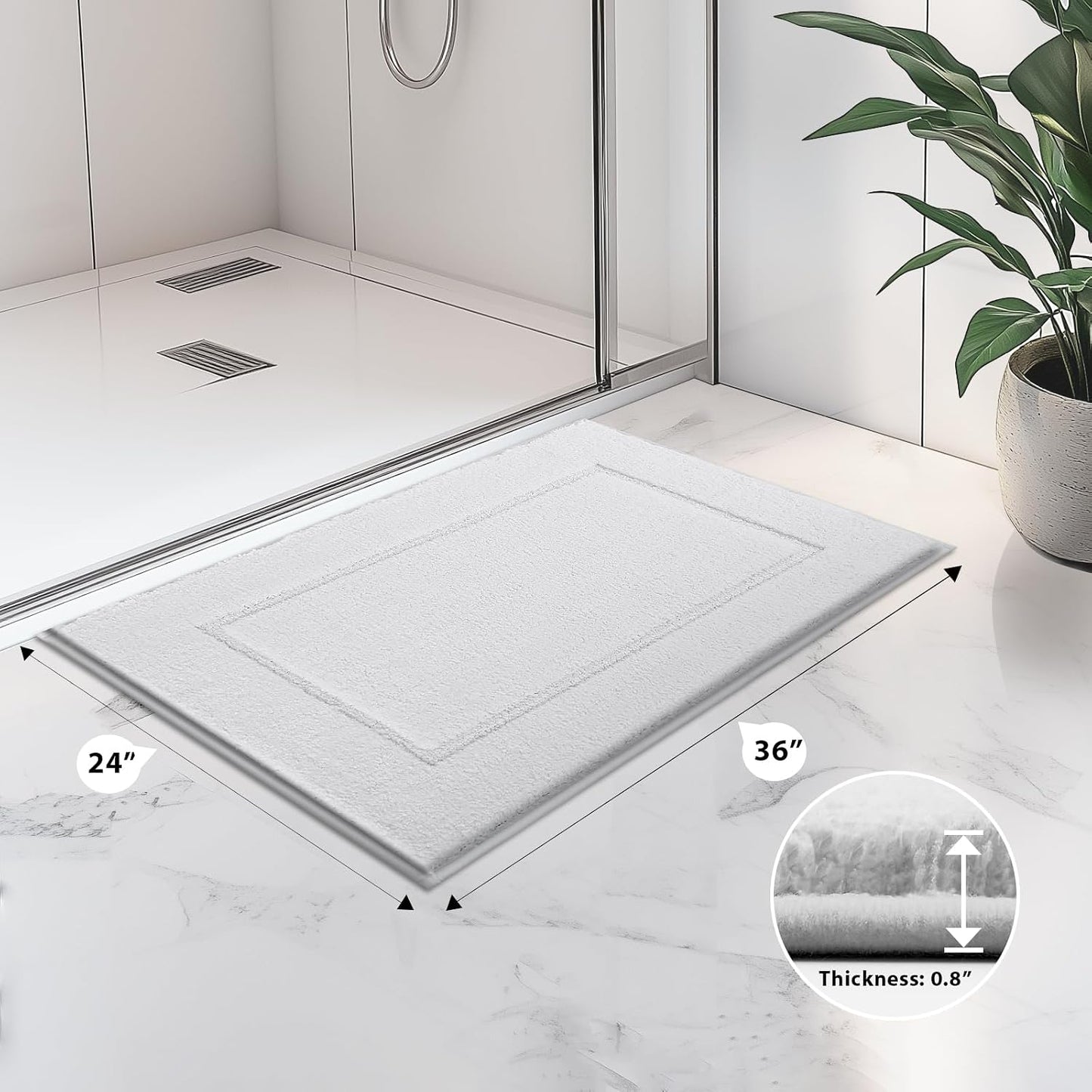 anllugs Bathroom Rugs 24" x 36", Non-Slip Extra Soft Absorbent Bath Rugs, Machine Washable Quick Dry Bath Mats for Bathroom Floor, Shower, Bathtub and Sink, White