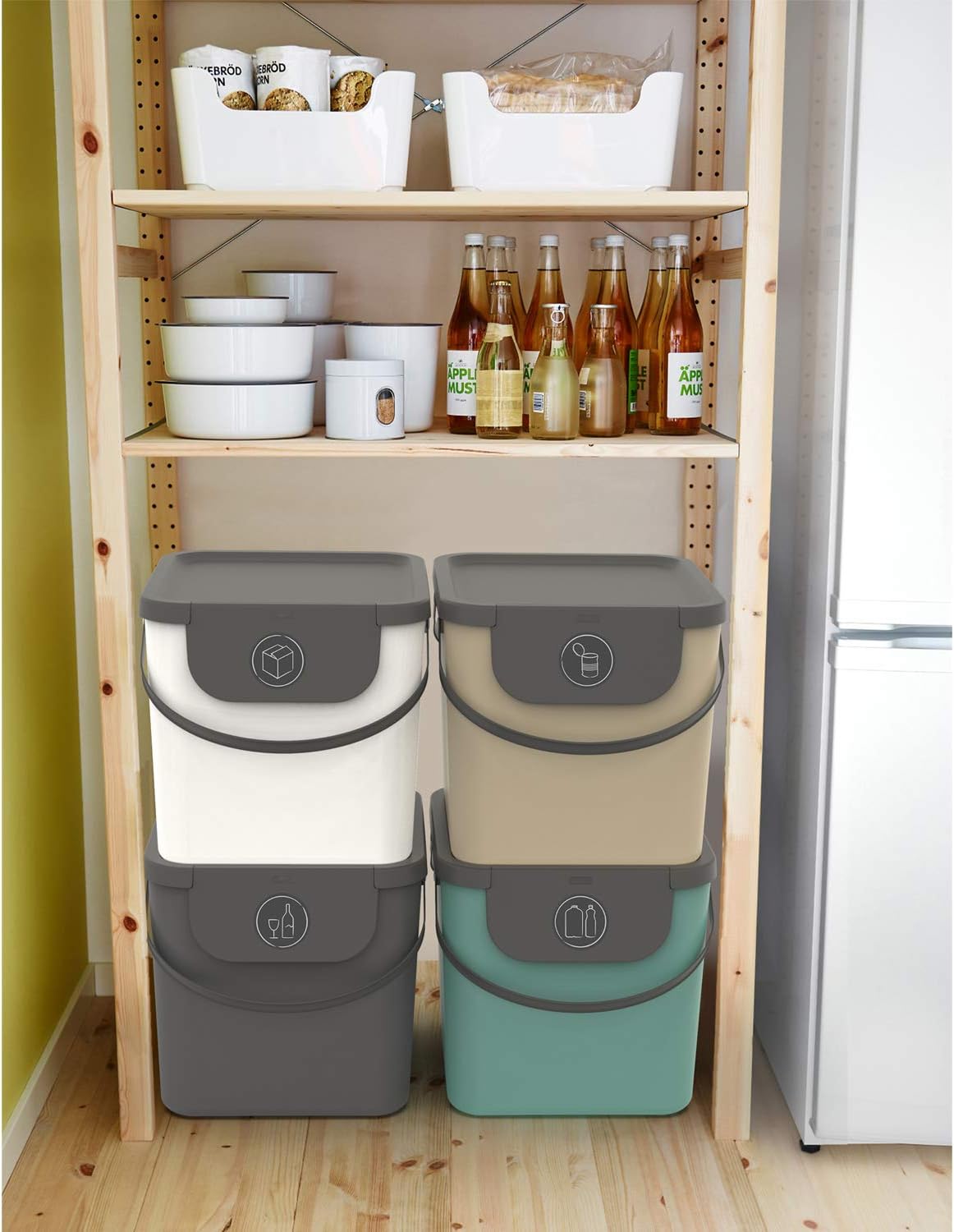 Rotho Albula Waste Separation System 40 L for The Kitchen, Plastic (PP) BPA Dark Green/Anthracite, 40 L (40.0 x 35.8 x 34.0 cm)