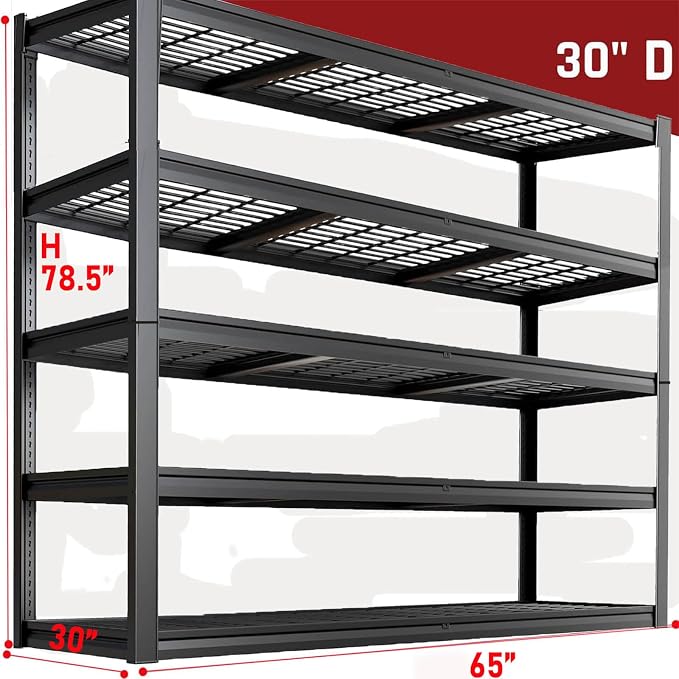 65" W Garage Shelving Heavy Duty, 5 Tier Garage Shelves, Commercial Metal Shelf - Image 3