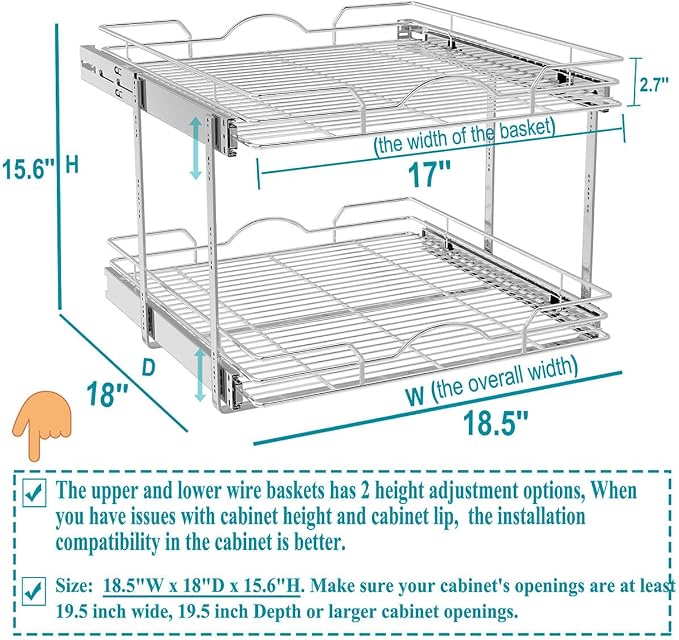 OCG 2 Tier Pull Out Cabinet Organizer, Pull Out Drawers - Image 2