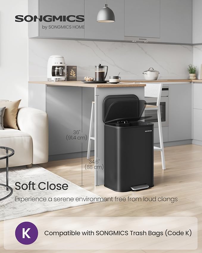 SONGMICS Kitchen Trash Can, 13-Gallon Garbage Can - Image 2