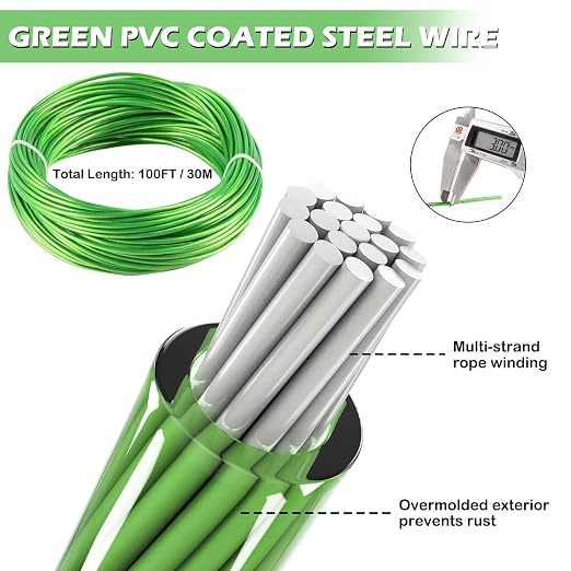 1/8" Wire Rope, 100 Ft PVC Coated Wire Cable Metal Steel Cable Trellis Kit - Image 3