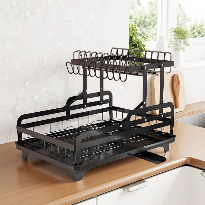 Dish Drying Rack Large 2 Tier Carbon Steel Dish Rack - Image 8