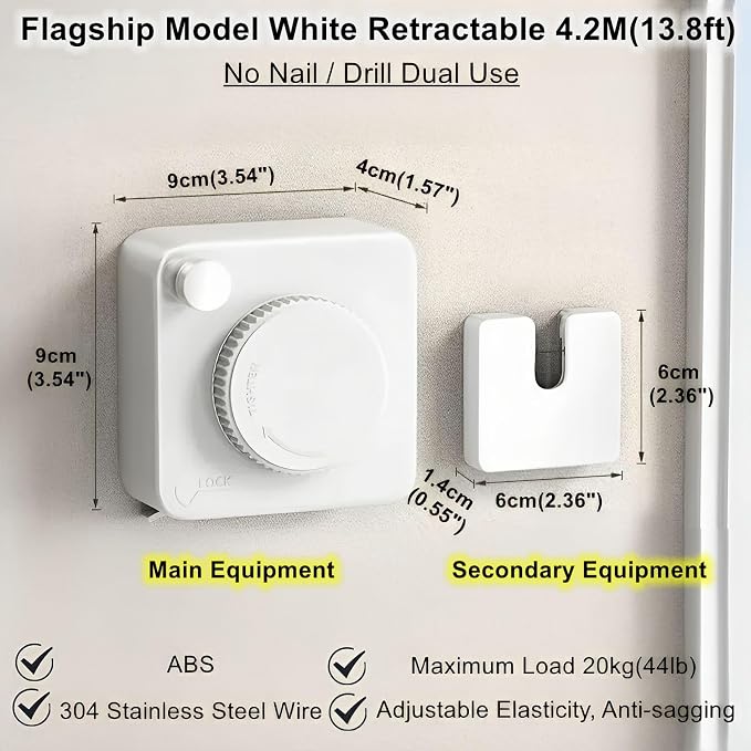 13.8ft Retractable Clothesline, Non-sag Clothesline, Indoor & Outdoor Heavy - Image 2