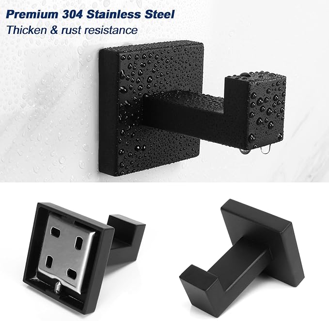 NearMoon Bath Towel Hooks -SUS304 Stainless Steel Square Clothes Robe Hooks - Image 3