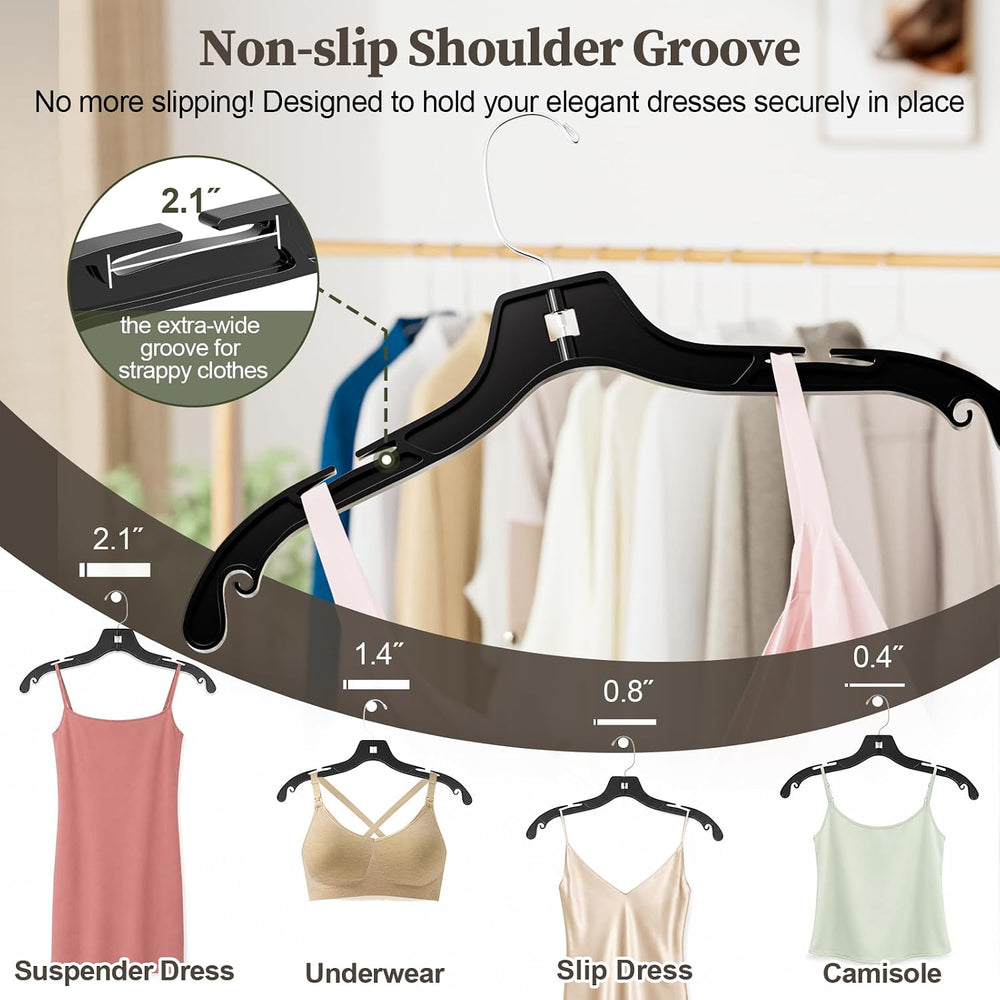 Black Plastic Hanger 50 Pack, Heavy Duty Clothes Hangers