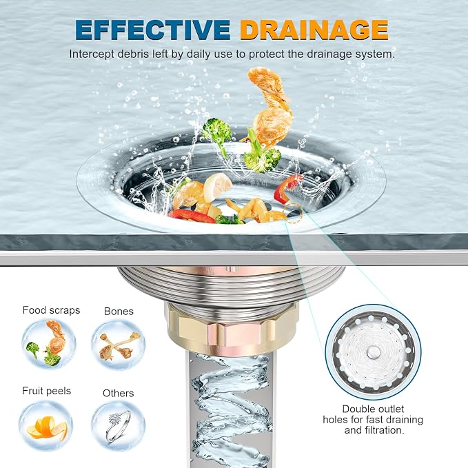 BOTEMY Stainless Steel Sink Drain Strainer Kit 3-1/2 inch Kitchen Drain Assembly - Image 5