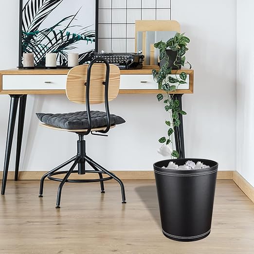 Pu Leather Trash Can, 2.6 Gallon Black Bathroom Trash Can, Small Office Garbage - Image 5