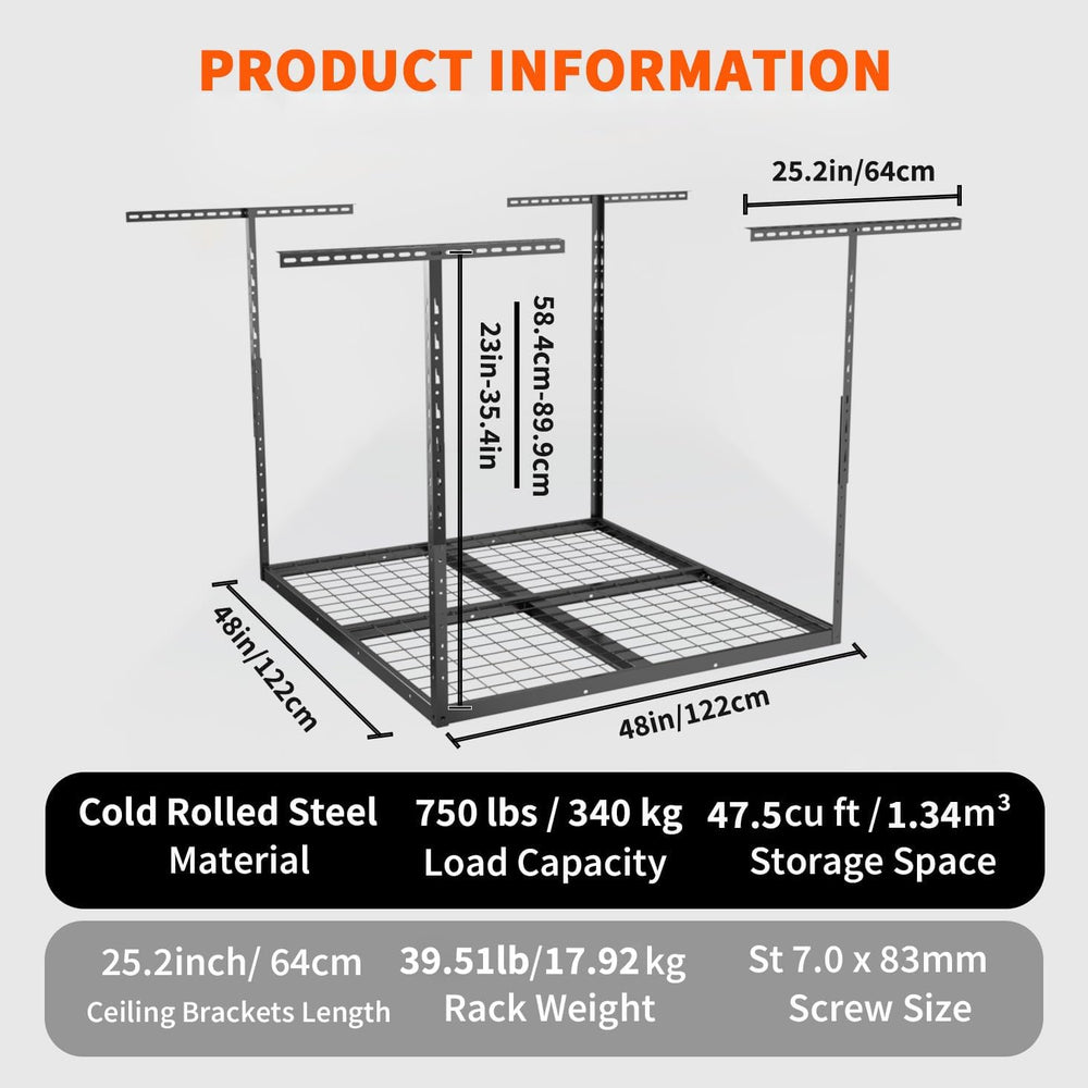 Wallavant 4x4 FT Overhead Garage Storage Rack - Heavy Duty Ceiling Mount Gara...