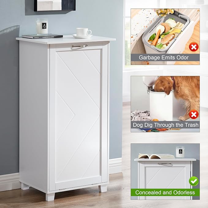 VECELO Tilt Out Kitchen Trash Bin Cabinet, Dog Proof Garbage Can - Image 4