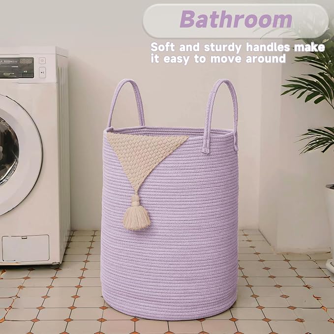 Large Woven Laundry Basket Hamper, 80L Cotton Rope Storage Bin - Image 5
