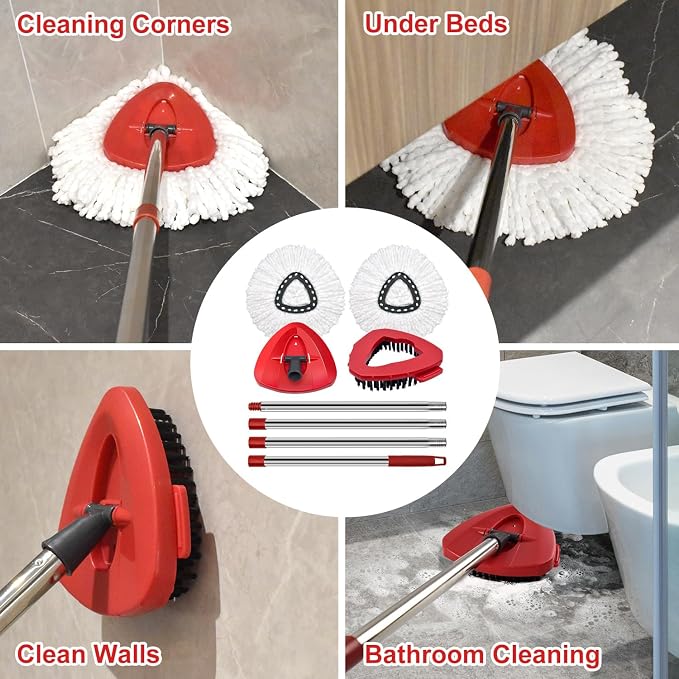 Spin Mop Handle Mop Heads Mop Base Mop Scruby Brush Replacement Sets Combo - Image 4