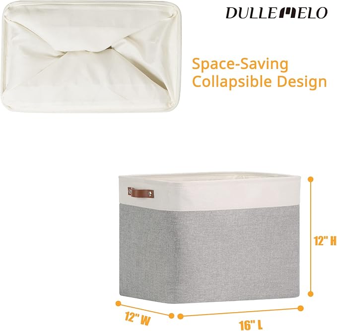DULLEMELO Storage Baskets Large 16"x12"x12" Tall Rectangular Baskets Fabric - Image 2
