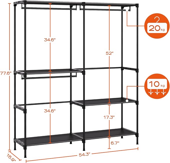 Clothes Rack, Portable Closet, 54.3 Inch Large Capacity Wardrobe Closet - Image 5