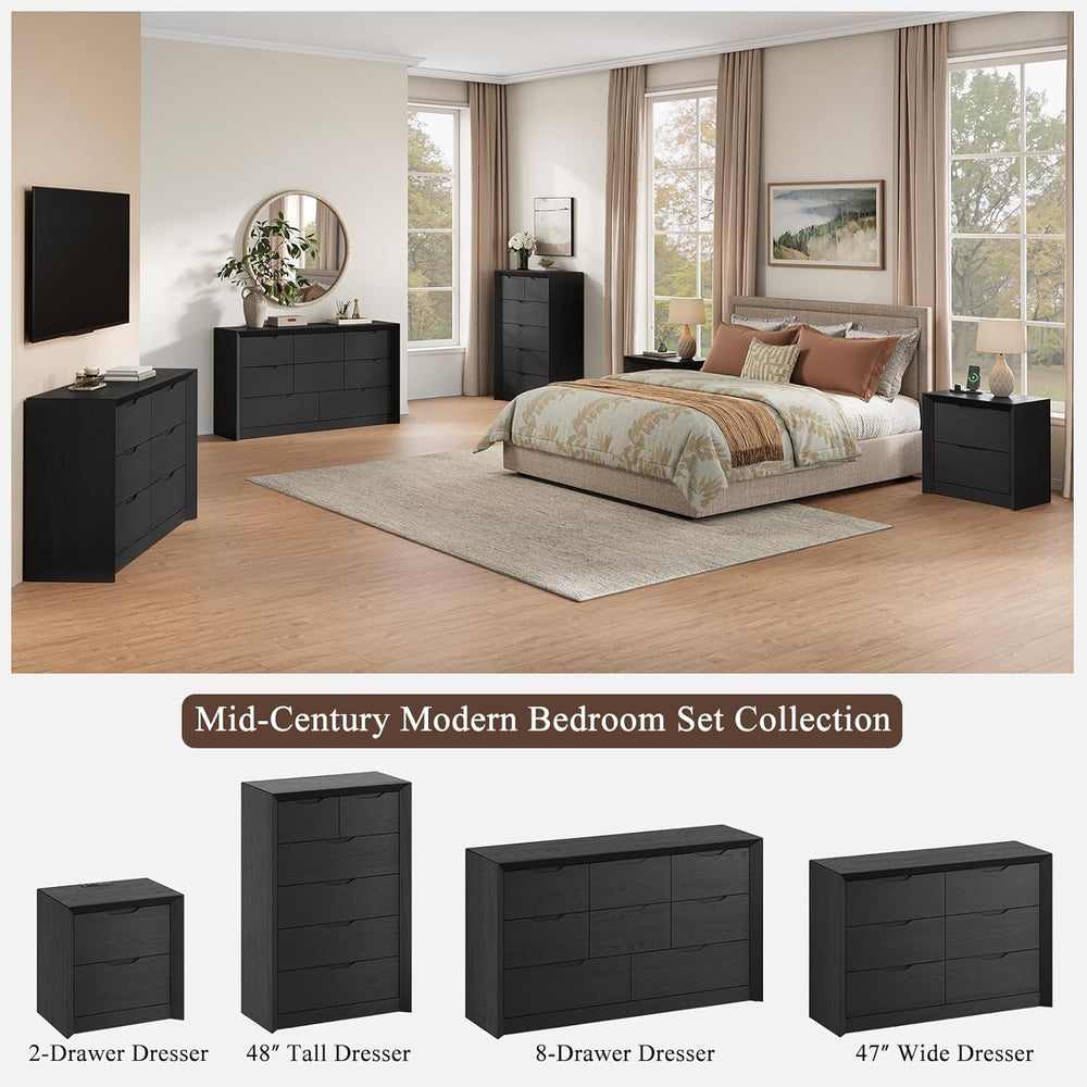 YANSNWO Black 6 Drawer Dresser for Bedroom, 47.4" Tall Chest of Drawers