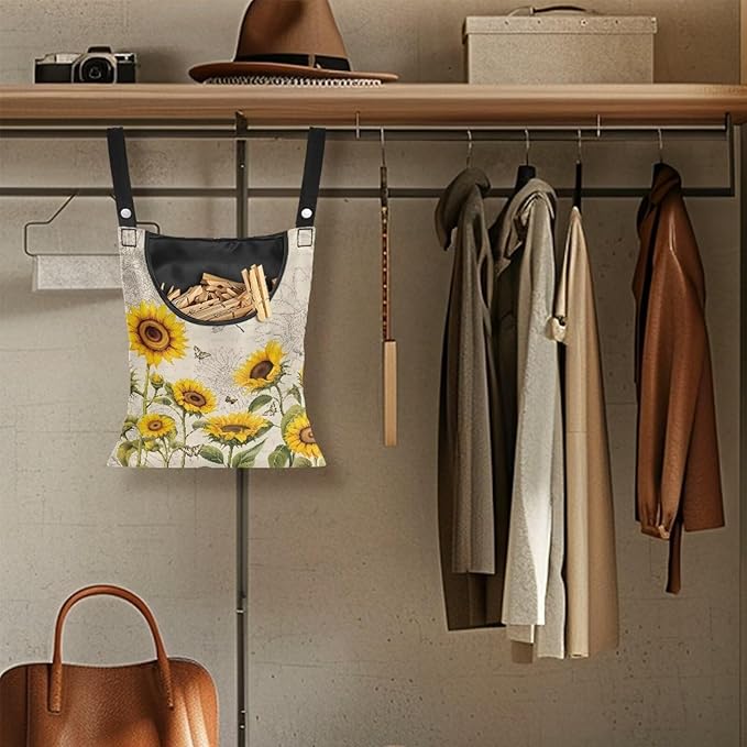 2 Pcs Sunflowers Print Clothespin Bag, Laundry Hanging Bag Fits Clothes Lines - Image 4