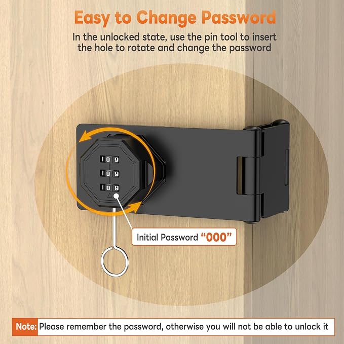 90 Degree 3-Digit Combination Cabinet Lock, Zinc Alloy Keyless Folding Hasp - Image 6