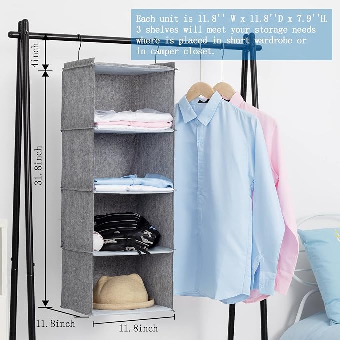 Hanging Closet Organizer, Easy Mount Collapsible 4-Shelf Camper Closet Wardrobe - Image 3