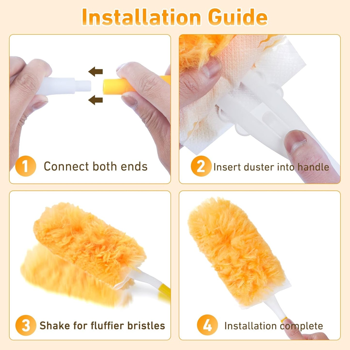 360° Duster Refills Kit for Swiffer Duster, 25 Pack & 1 Handle, Multi-Surface Dusters with 4X Cleaning Power. Efficient Duster Kit for Cleaning Pet Hair, Home, Office, Blinds, Furniture and More