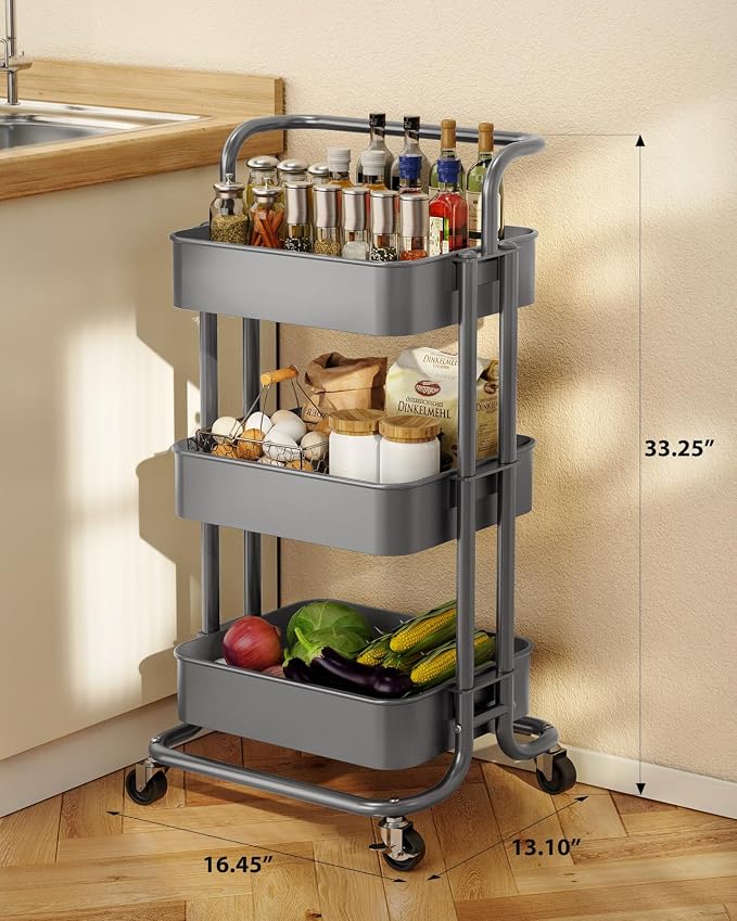 Pipishell 3 Tier Mesh Utility Cart, Rolling Metal Organization Cart - Image 2