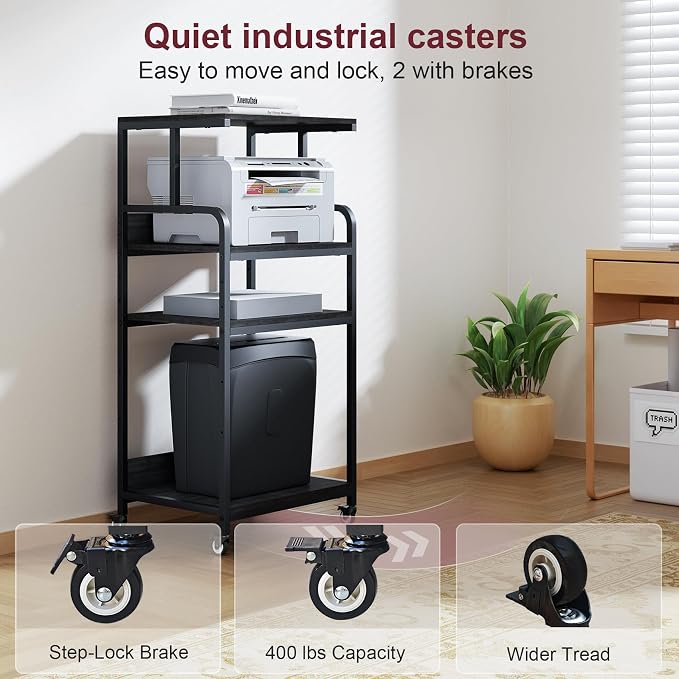 4 Tier Printer Stand with Storage Shelf, Large Tall Printer Table - Image 4