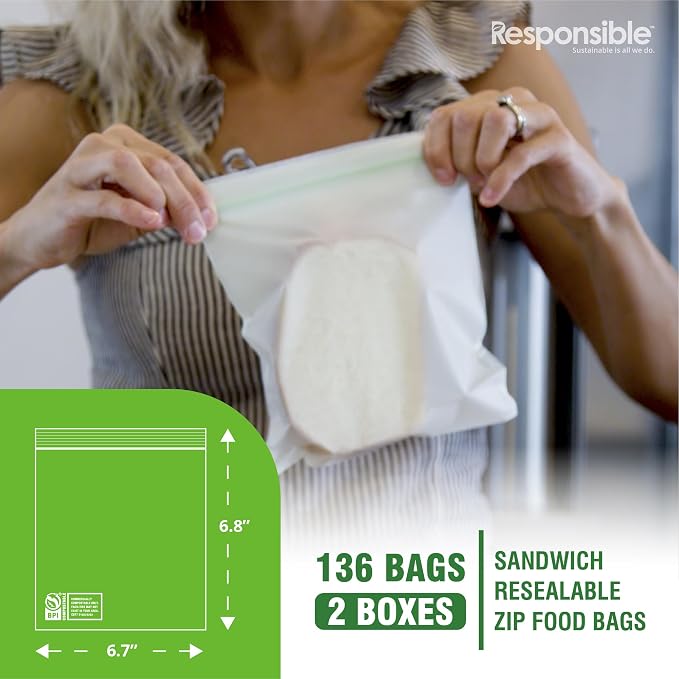 Responsible Products Certified Compostable SANDWICH Resealable Zip Bag - Image 2