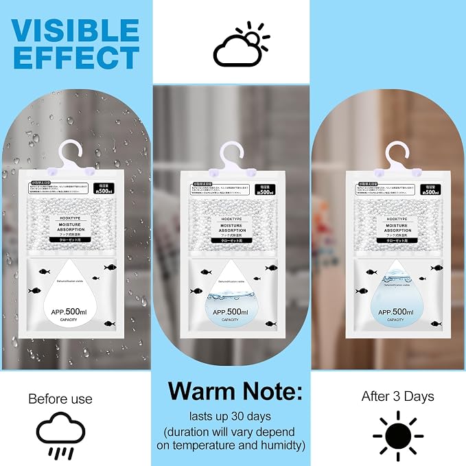 Nuanchu 30 Pack 500 ml Moisture Absorber Hanging Closet Dehumidifier Bags - Image 4