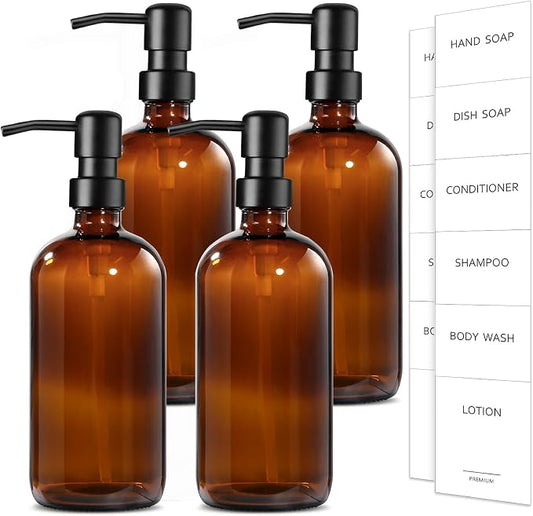 GMISUN Amber Glass Soap Dispenser, 4 Pack Bathroom Hand Soap Dispensers by GMISUN