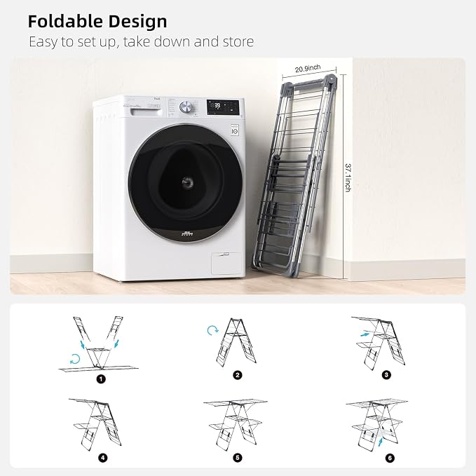 Clothes Drying Rack, Foldable 2-Level Laundry Racks - Image 2