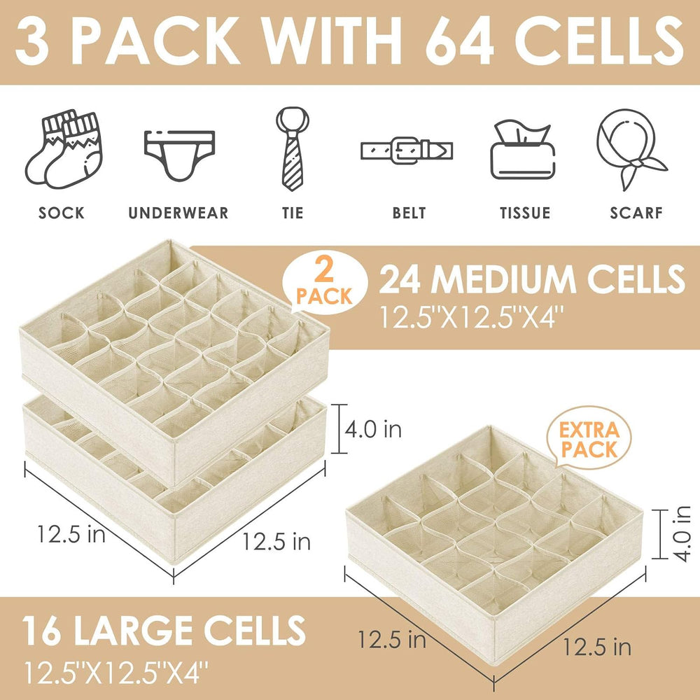 8 Pack 11 inch Fabric Storage Cubes with 3 Pack Sock Underwear Drawer Organiz...