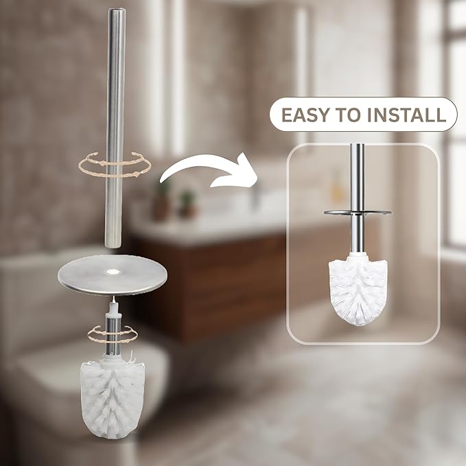 Escenzy Modern Toilet Brush and Holder Set | Natural Shell Mosaic Glass | - Image 7