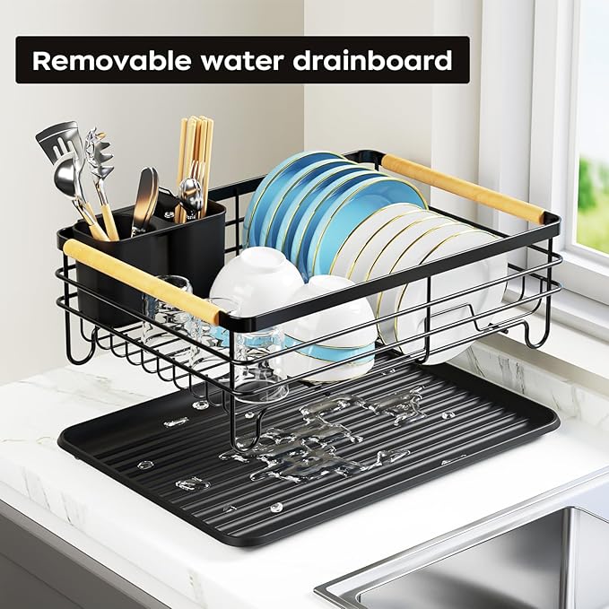 Dish Racks for Kitchen Counter: Wooden Handles, Thickened Metal, No Assembly. - Image 4
