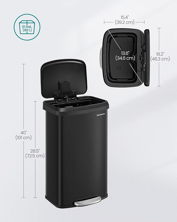 SONGMICS Kitchen Trash Can, 21 Gallon Stainless Steel Garbage Can, - Image 5