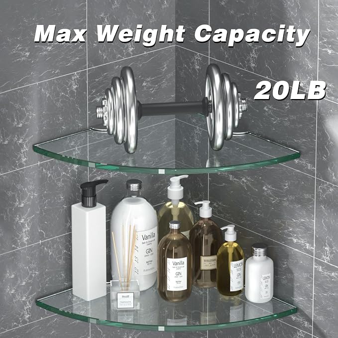 Corner Glass Shower Caddy 2 Pack 8MM-Thick Tempered Glass Shelf No Drilling - Image 3