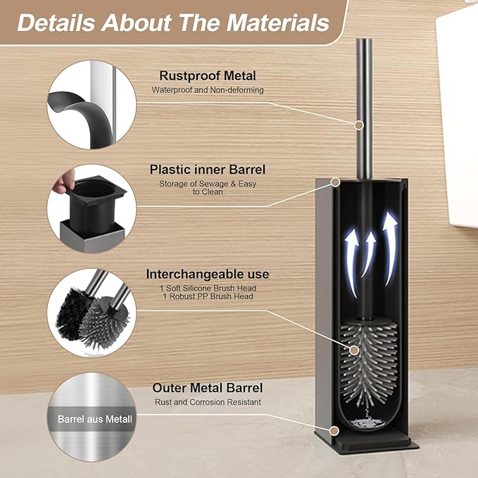 BGL Standing Toilet Brush and Holder GunGrey Aluminium Toilet Bowl Cleaner - Image 3