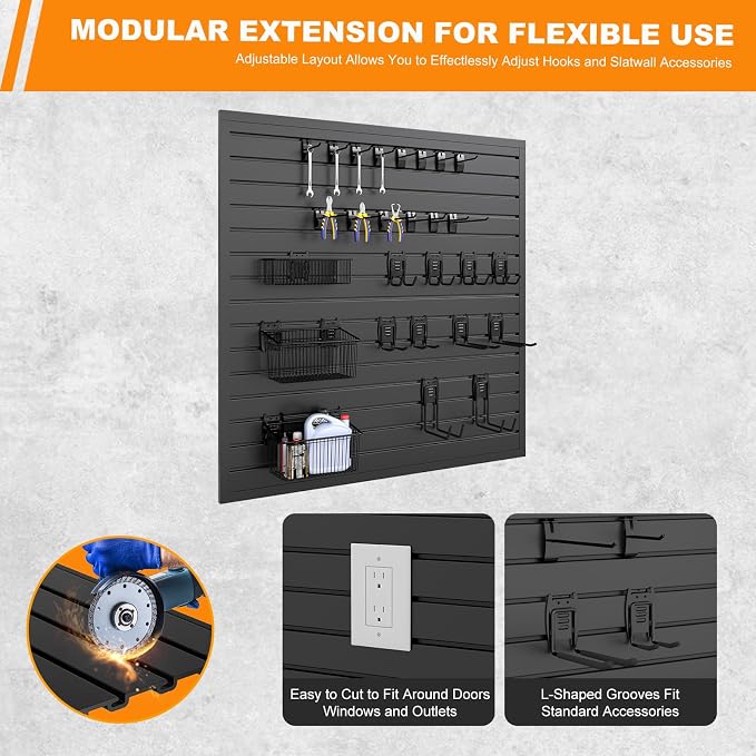 DoCred Slatwall Paneling Organizer, 4x4 FT PVC Garage Slat Wall Storage Systems - Image 5