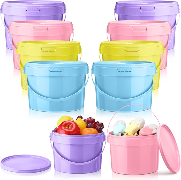 Blushtier 8 Pack 1 Gallon Plastic Bucket with Lids and Handles Food Grade Ice Cream Buckets with Lid Reusable Colorful Multipurpose Food Storage Containers Freeze Safe Ice Cream Tubs for Kitchen