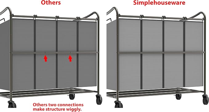 Simple Houseware 4-Bag Heavy Duty Laundry Sorter Rolling Cart, Dark Grey - Image 8