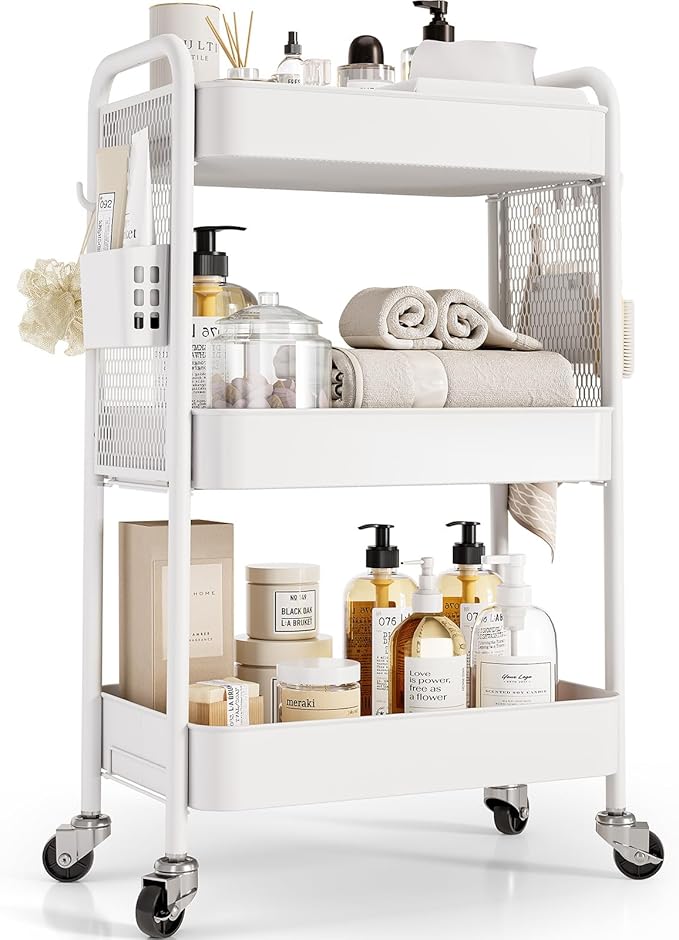 TOOLF 3 Tier Rolling Cart Storage Organizer, Metal Rolling Utility Cart by TOOLF